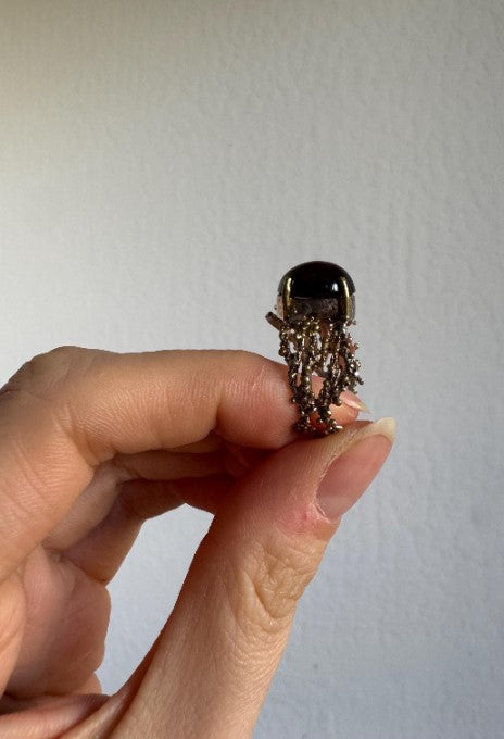 Sand Cast Garnet Statement Ring, Sterling Silver with Gold Vermeil Accents, Size 9 [CG]