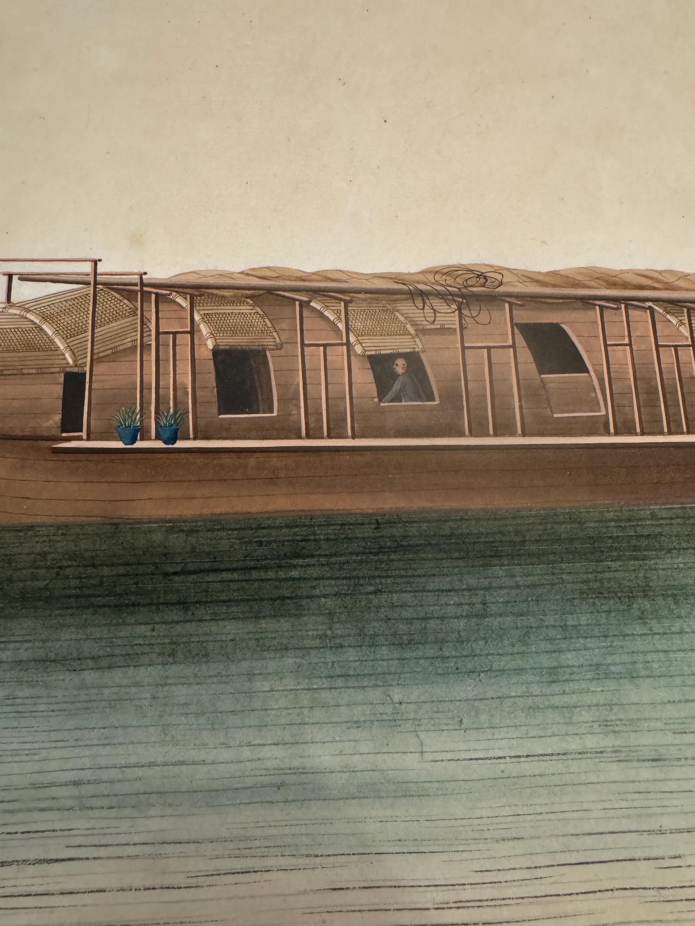 Antique 19th Century Chinese Boat Painting