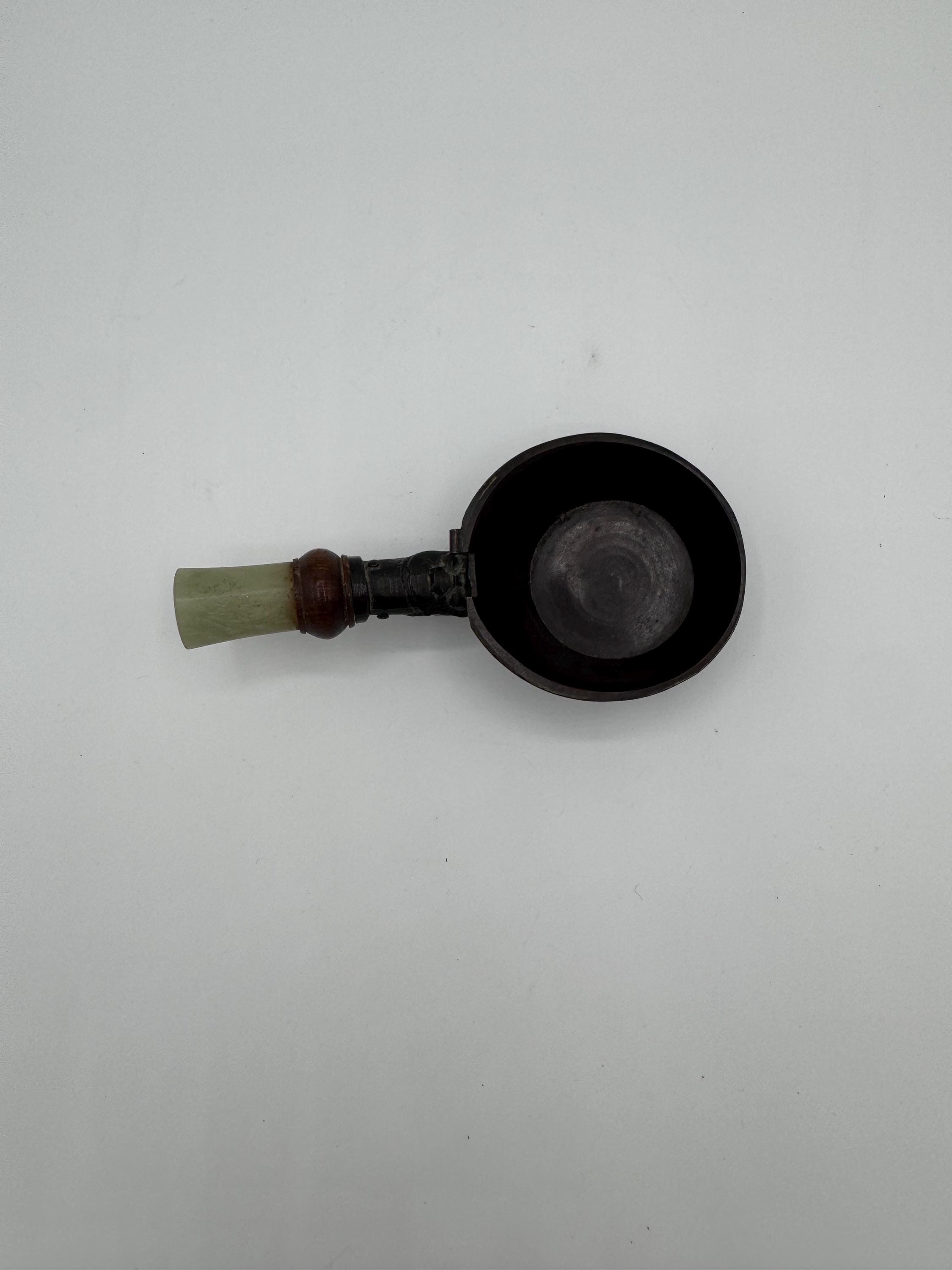 Antique Chinese Cast Iron Silk Iron with Jade and Wood Handle – Exquisite Collectible Piece [SS]
