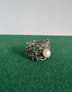 Sterling Silver Sand-Cast Pearl Ring, Size 6.5 [CG]