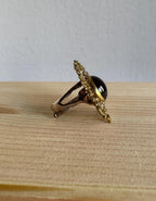 Sand Cast Garnet Statement Ring, Sterling Silver with Gold Vermeil, Adjustable – Currently Size 8 [CG]