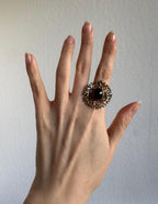 Sand Cast Garnet Statement Ring, Sterling Silver with Gold Vermeil, Adjustable – Currently Size 8 [CG]