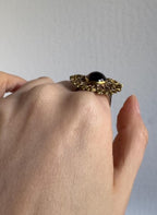 Sand Cast Garnet Statement Ring, Sterling Silver with Gold Vermeil, Adjustable – Currently Size 8 [CG]