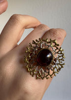 Sand Cast Garnet Statement Ring, Sterling Silver with Gold Vermeil, Adjustable – Currently Size 8 [CG]