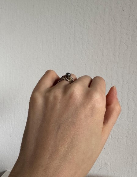 Sterling Silver Sand-Cast Tahitian Pearl Ring, Size 5.5 [CG]