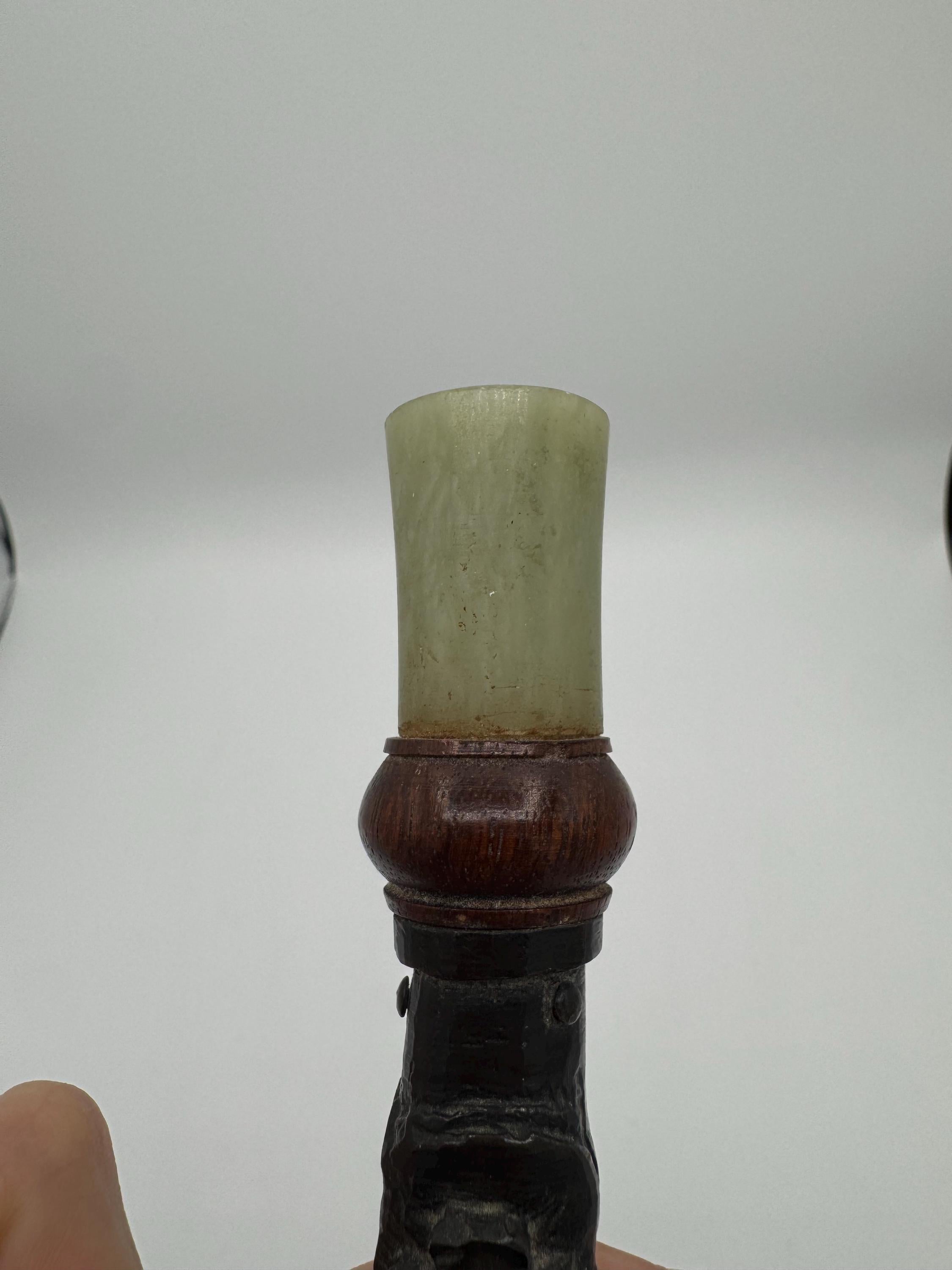 Antique Chinese Cast Iron Silk Iron with Jade and Wood Handle – Exquisite Collectible Piece [SS]