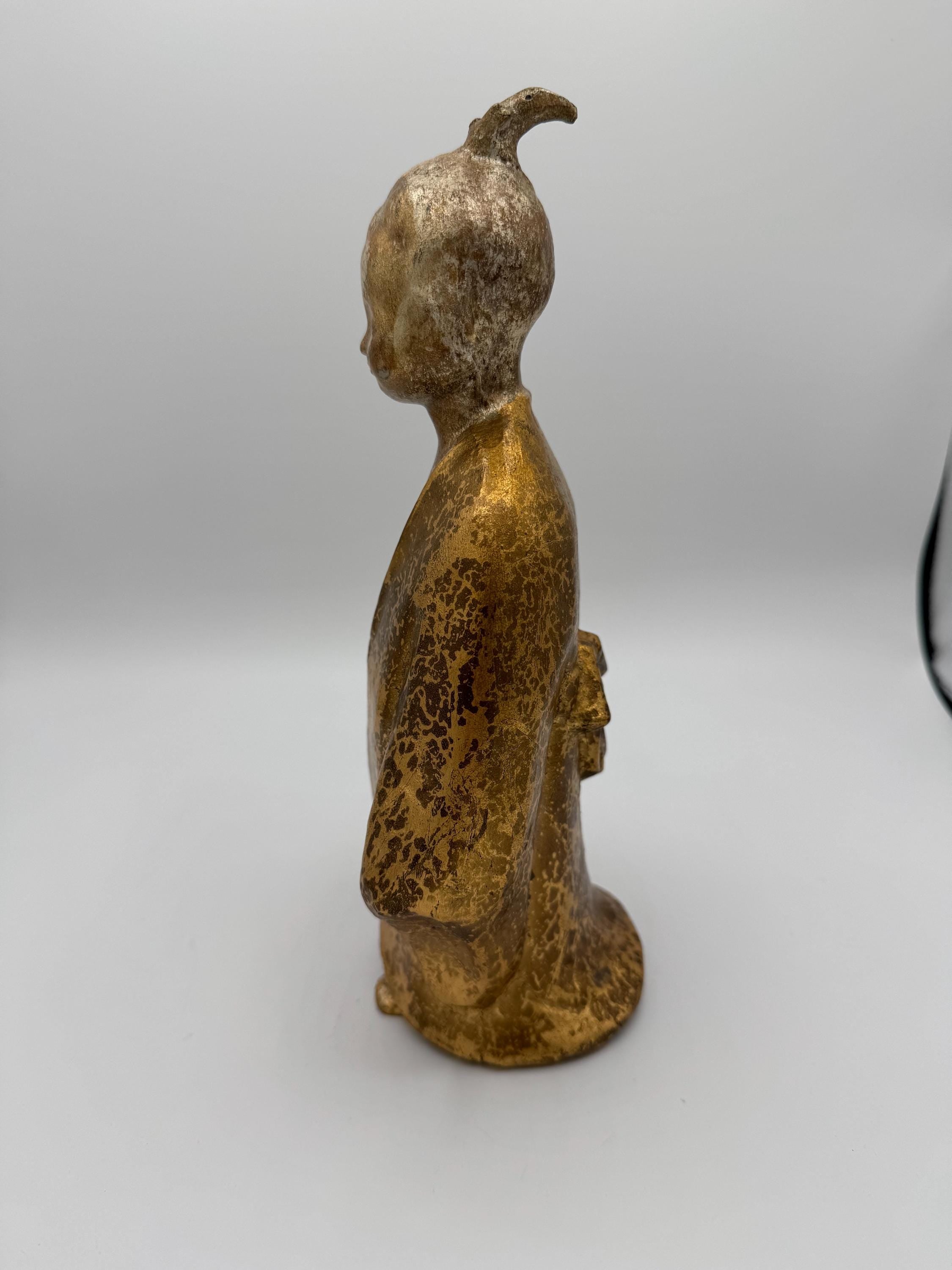 1960s Okimono Figurine Selflessness Child Gilded Cast Iron