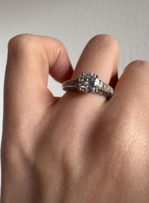 Art Deco Inspired Moissanite Ring, Sterling Silver, Size 6 [CG]