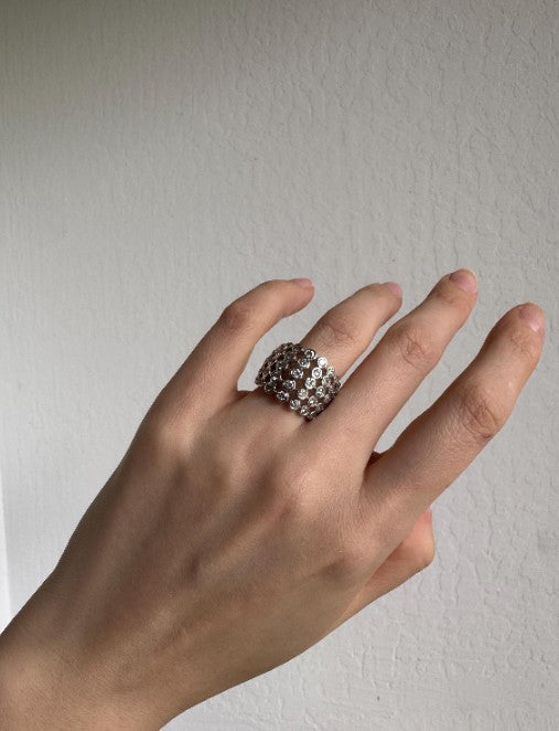 Sterling Silver Natural Zircon Half-Band Ring, Size 6.5 [CG]