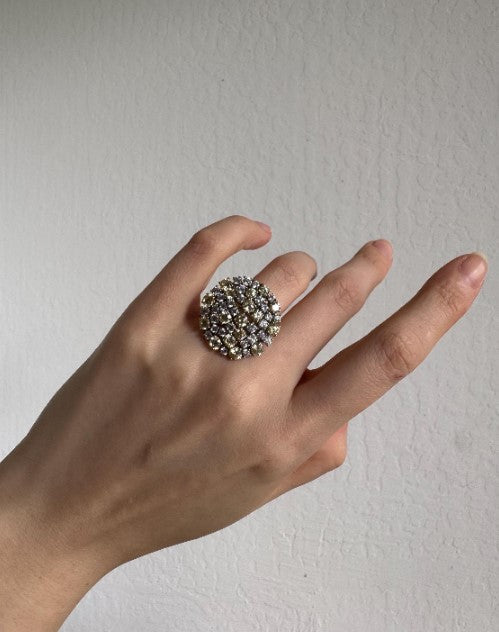 Sterling Silver Natural Zircon Cluster Cocktail Ring, Clear & Yellow Zircon, Size 6 [CG]