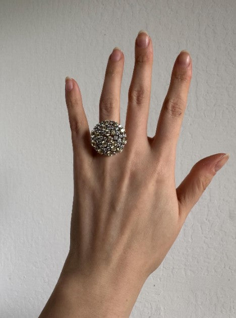 Sterling Silver Natural Zircon Cluster Cocktail Ring, Clear & Yellow Zircon, Size 6 [CG]