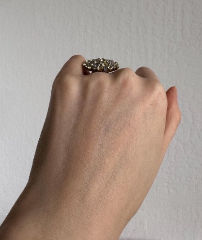 Sterling Silver Natural Zircon Cluster Cocktail Ring, Clear & Yellow Zircon, Size 6 [CG]