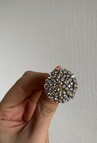 Sterling Silver Natural Zircon Cluster Cocktail Ring, Clear & Yellow Zircon, Size 6 [CG]