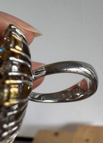 Sterling Silver Natural Zircon Cluster Cocktail Ring, Clear & Yellow Zircon, Size 6 [CG]