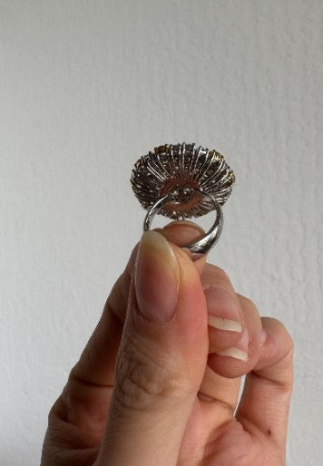 Sterling Silver Natural Zircon Cluster Cocktail Ring, Clear & Yellow Zircon, Size 6 [CG]