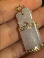14ct Gold Lavender Jade Foo Dog Seal Pendant, Chinese [LM]