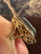 Antique Gold Ring with Banded Agate Cameo of a Woman. Late 18th – Early 19th Century, Italian [LM]