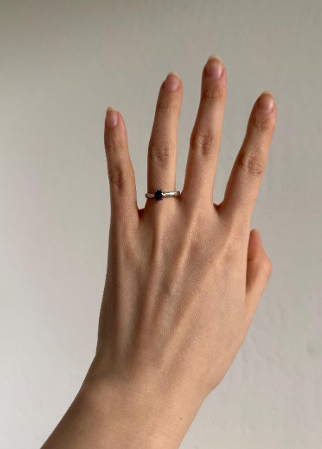 Natural Blue Sapphire Ring – 0.6 Carat, Sterling Silver, Size 6 [CG]