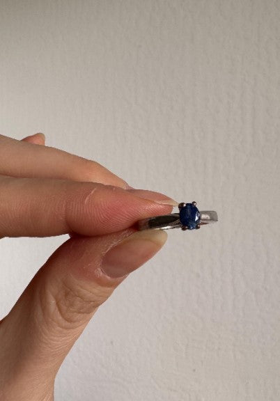 Natural Blue Sapphire Ring – 0.6 Carat, Sterling Silver, Size 6 [CG]