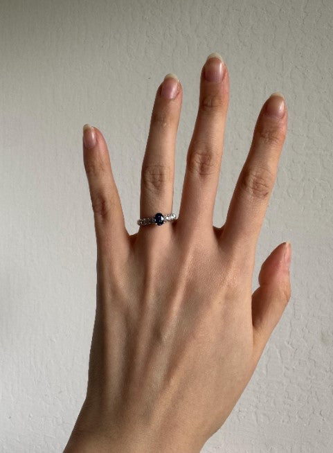 Natural Sapphire & Cubic Zirconia Ring, Sterling Silver, Size 6 [CG]