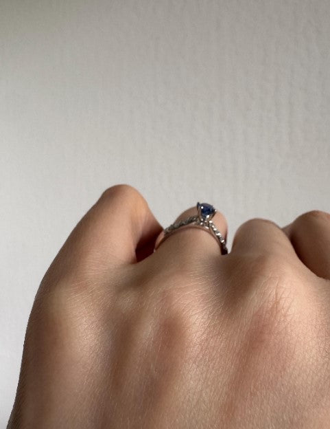 Natural Sapphire & Cubic Zirconia Ring, Sterling Silver, Size 6 [CG]