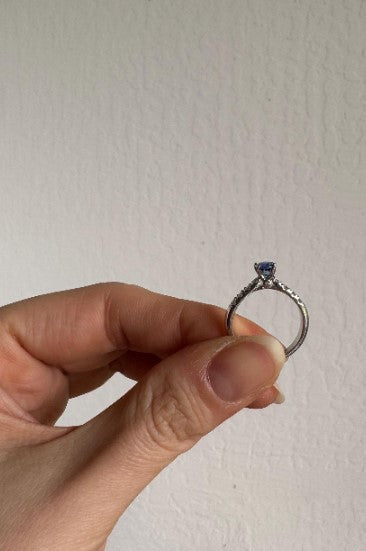 Natural Sapphire & Cubic Zirconia Ring, Sterling Silver, Size 6 [CG]