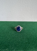 Natural Sapphire & Cubic Zirconia Halo Ring, Sterling Silver, Size 6 1/2 [CG]