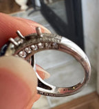 Natural Sapphire & Cubic Zirconia Halo Ring, Sterling Silver, Size 6 1/2 [CG]