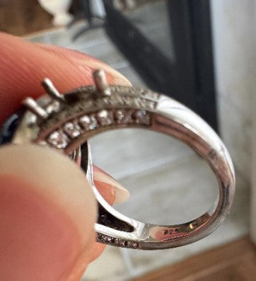 Natural Sapphire & Cubic Zirconia Halo Ring, Sterling Silver, Size 6 1/2 [CG]