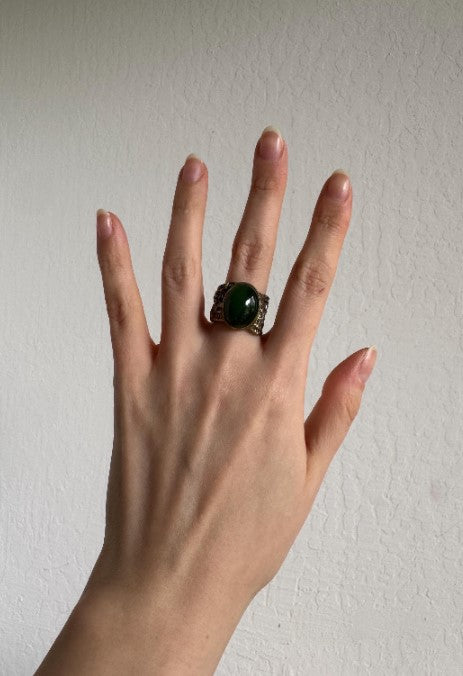 Sand-Cast Sterling Jade Ring, Black Rhodium & Gold Vermeil, Size 9 1/2 [CG]