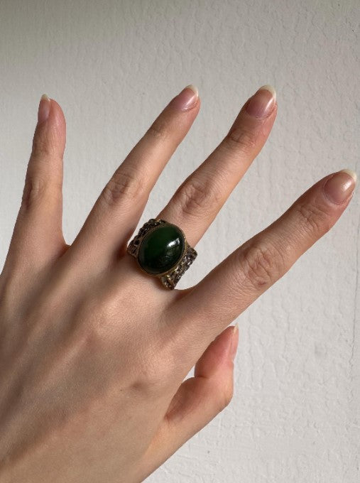 Sand-Cast Sterling Jade Ring, Black Rhodium & Gold Vermeil, Size 9 1/2 [CG]