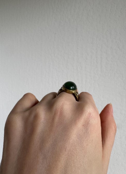Sand-Cast Sterling Jade Ring, Black Rhodium & Gold Vermeil, Size 9 1/2 [CG]