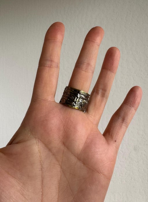 Sand-Cast Sterling Jade Ring, Black Rhodium & Gold Vermeil, Size 9 1/2 [CG]