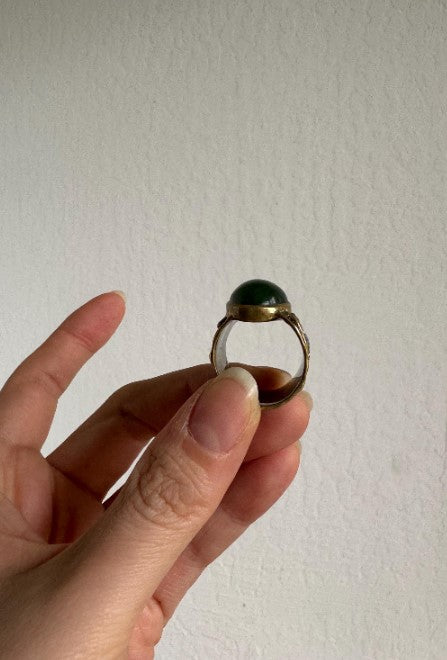 Sand-Cast Sterling Jade Ring, Black Rhodium & Gold Vermeil, Size 9 1/2 [CG]