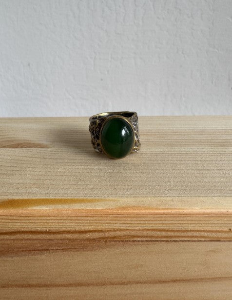 Sand-Cast Sterling Jade Ring, Black Rhodium & Gold Vermeil, Size 9 1/2 [CG]