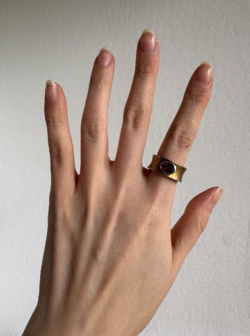 Sterling Silver & Gold Vermeil Garnet Ring, Men’s Statement Ring, Size 8 [CG]