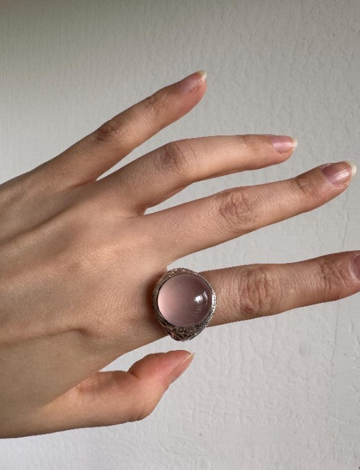 Sterling Silver Rose Quartz Ring, Size 9 [CG]