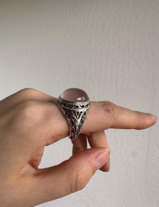 Sterling Silver Rose Quartz Ring, Size 9 [CG]