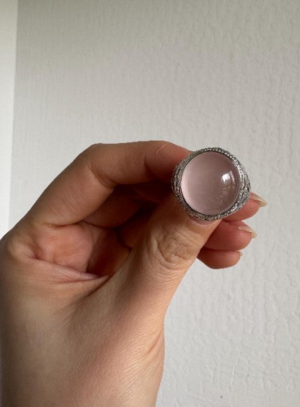 Sterling Silver Rose Quartz Ring, Size 9 [CG]
