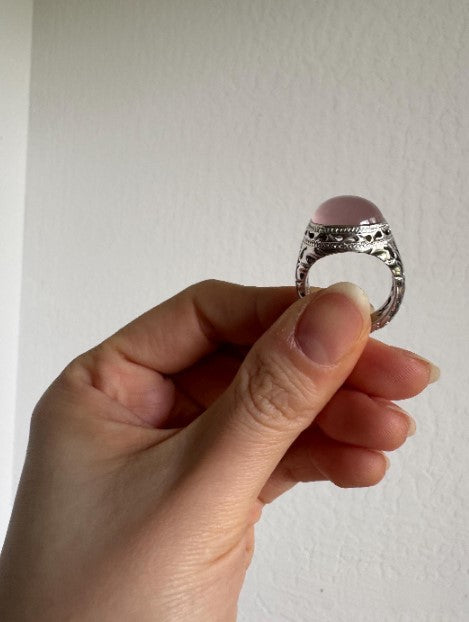 Sterling Silver Rose Quartz Ring, Size 9 [CG]