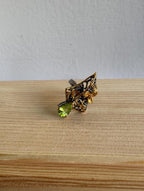 One of a Kind Botanical Cast Peridot & Orange Sapphire Ring, Sterling Silver with Gold Plate ,Black Rhodium Finish, size 6 adjustable [CG]