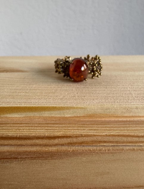 Botanical Cast Amber Ring, Sterling Silver with Gold Vermeil, Size 9 [CG]