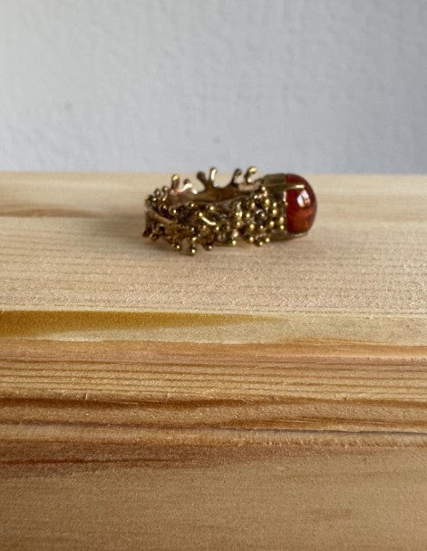 Botanical Cast Amber Ring, Sterling Silver with Gold Vermeil, Size 9 [CG]