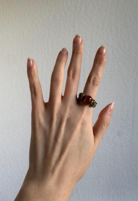Botanical Cast Amber Ring, Sterling Silver with Gold Vermeil, Size 9 [CG]