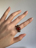 Botanical Cast Amber Ring, Sterling Silver with Gold Vermeil, Size 9 [CG]