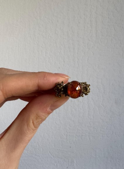 Botanical Cast Amber Ring, Sterling Silver with Gold Vermeil, Size 9 [CG]