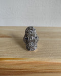 Art Deco Style Sterling Silver Ring, Lab-Grown Sapphire & Natural Zircon, Size 6 [CG]