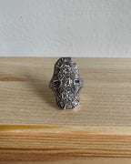 Art Deco Style Sterling Silver Ring, Lab-Grown Sapphire & Natural Zircon, Size 6 [CG]