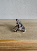 Art Deco Style Sterling Silver Ring, Lab-Grown Sapphire & Natural Zircon, Size 6 [CG]