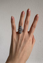 Art Deco Style Sterling Silver Ring, Lab-Grown Sapphire & Natural Zircon, Size 6 [CG]